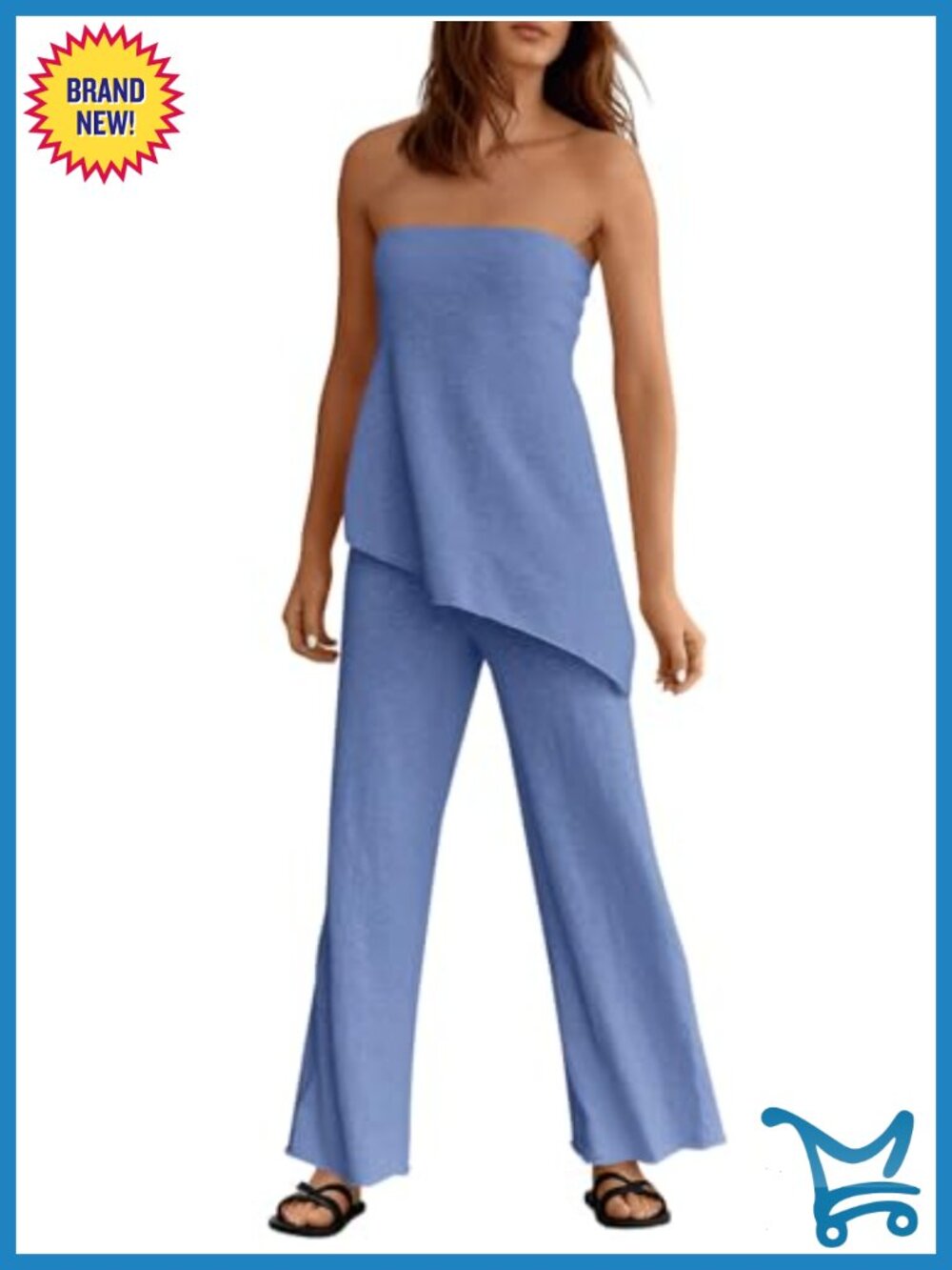 Asymmetrical Tube Top Wide Leg Pants Knit 2 Piece Lounge Set